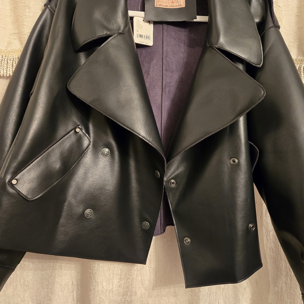 NWT, Free People cropped, Vegan Leather Jacket.  Black, size M. Beautiful!!!